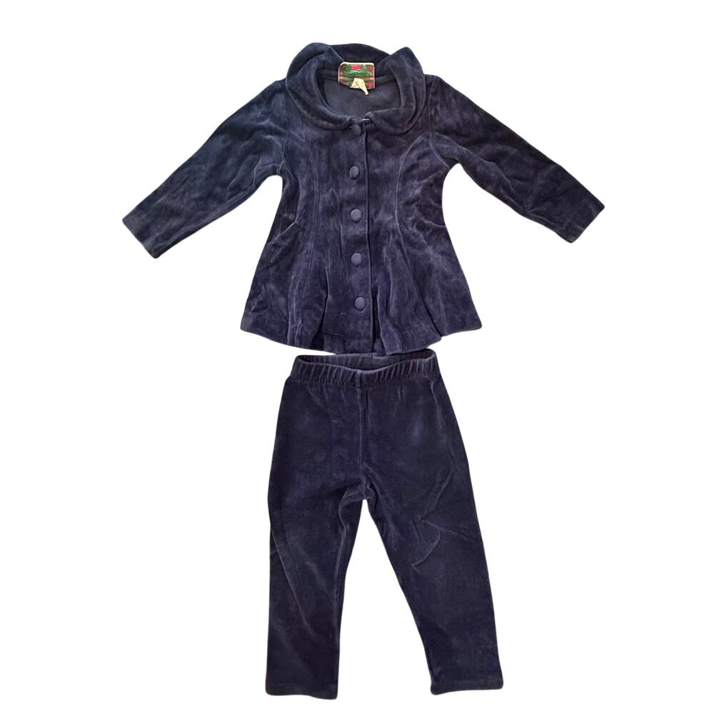 Vintage 1990s Les Filles Sportive Navy Velour Two-Piece Set Girls 2T Preppy